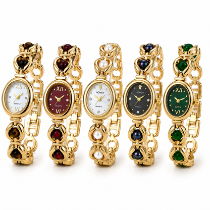 Reloj Joya de Cuarzo con Cadena Dorada