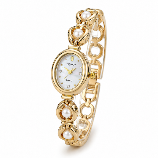 Reloj Joya de Cuarzo con Cadena Dorada