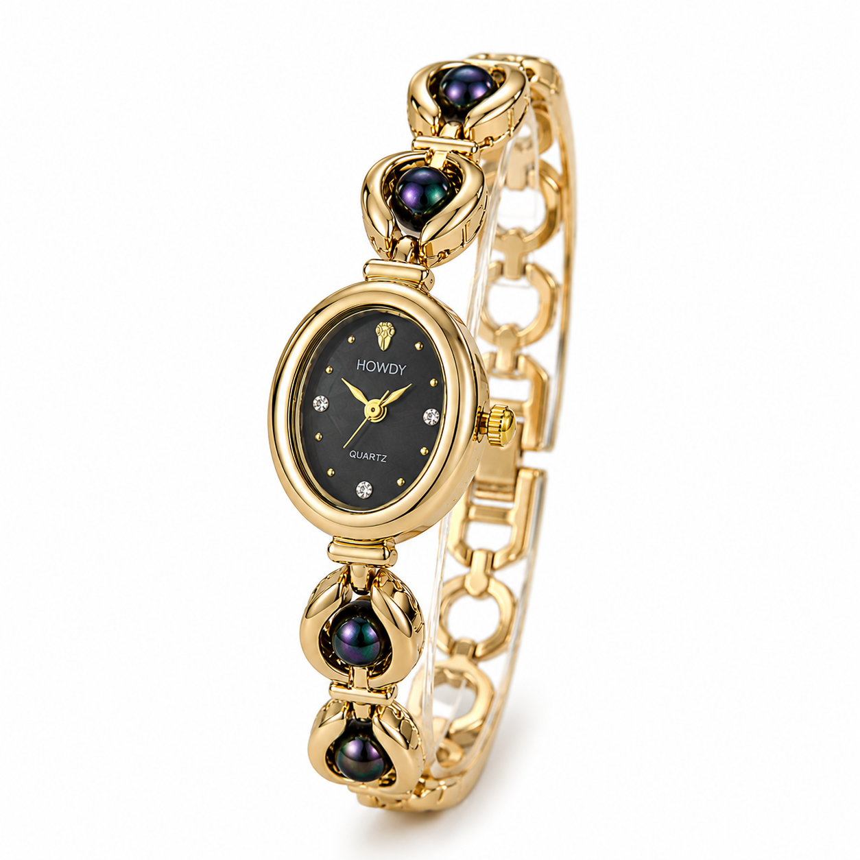 Reloj Joya de Cuarzo con Cadena Dorada