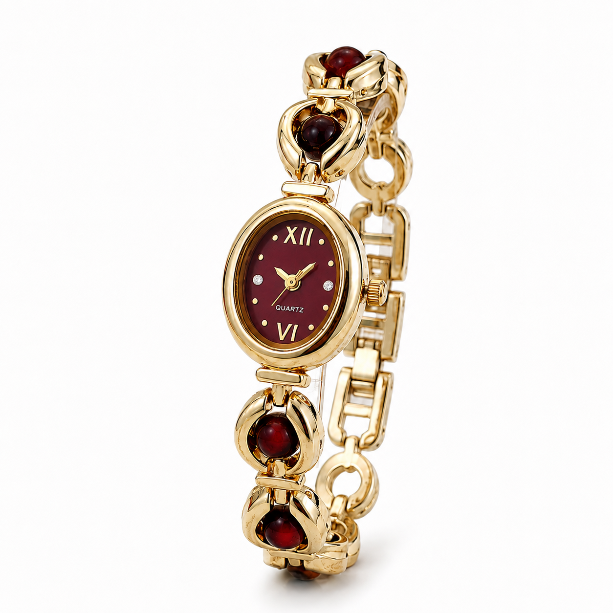 Reloj Joya de Cuarzo con Cadena Dorada
